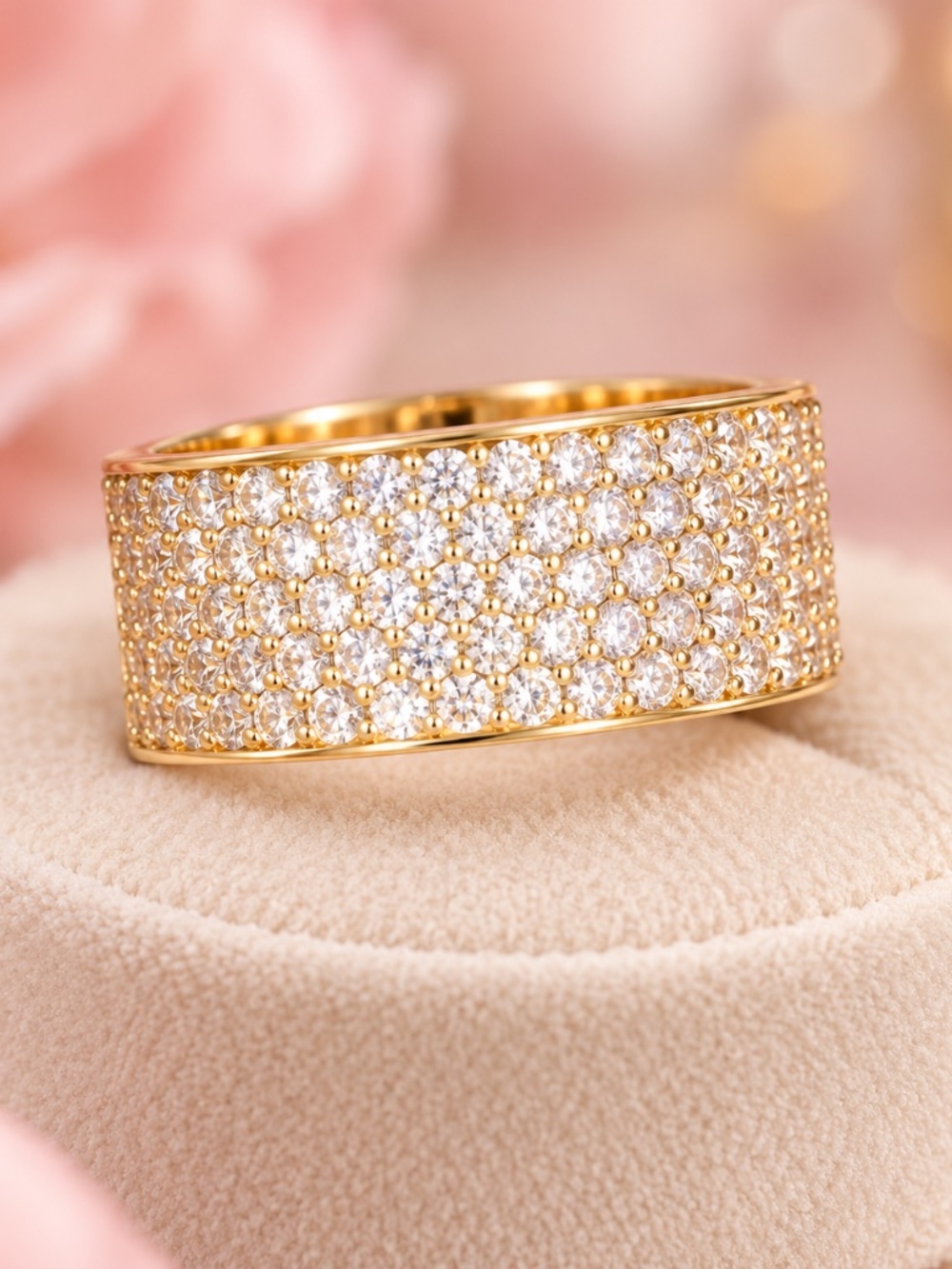 Wide Pavé Statement Ring with diamond accents stones